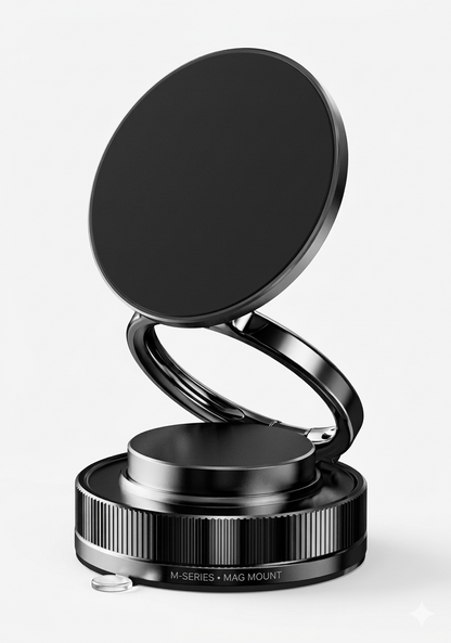 Black magnetic phone holder on a white background